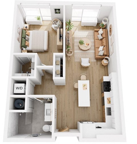 Floor plan for 1 bed, 1 bath, 750 sqft